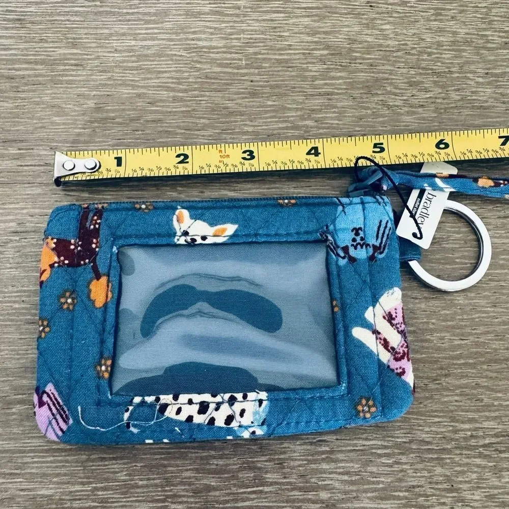 Vera Bradley Bark Park Dog Print Blue Zip ID Case Coin Purse